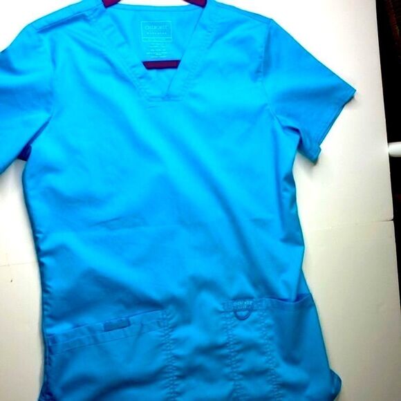 HP Cherokee Authentic Workwear Revolution Scrub Top, Short Sleeve Aqua Blue XS - Picture 3 of 7